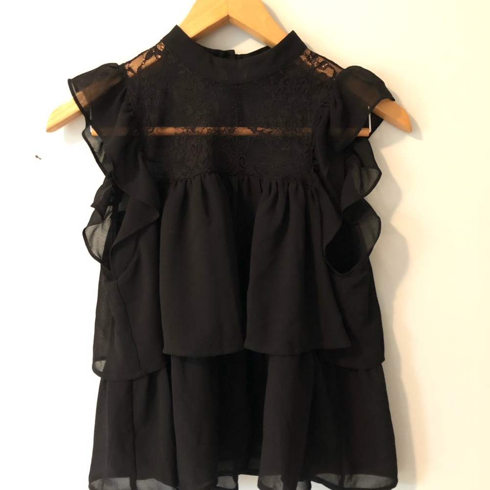 Women’s Black Ruffled Lace Blouse